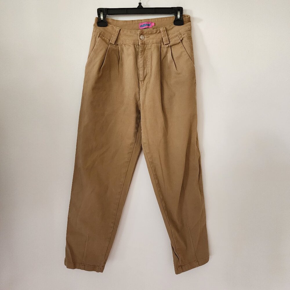 Edikted High Waisted Pleated Barrel Pants Ankle Crop 100% Cotton